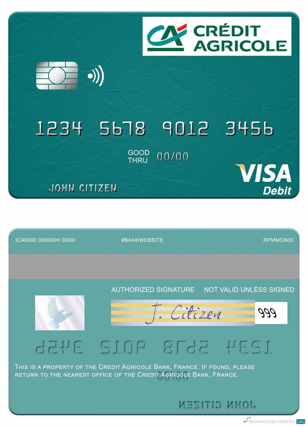 Download France Credit Agricole Bank visa debit card Photoshop template
